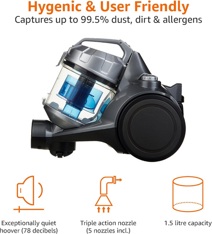 Vacuum Cleaner with HEPA filter for Hardfloor, Carpet & Car, Compact & Lightweight, 700W, Black