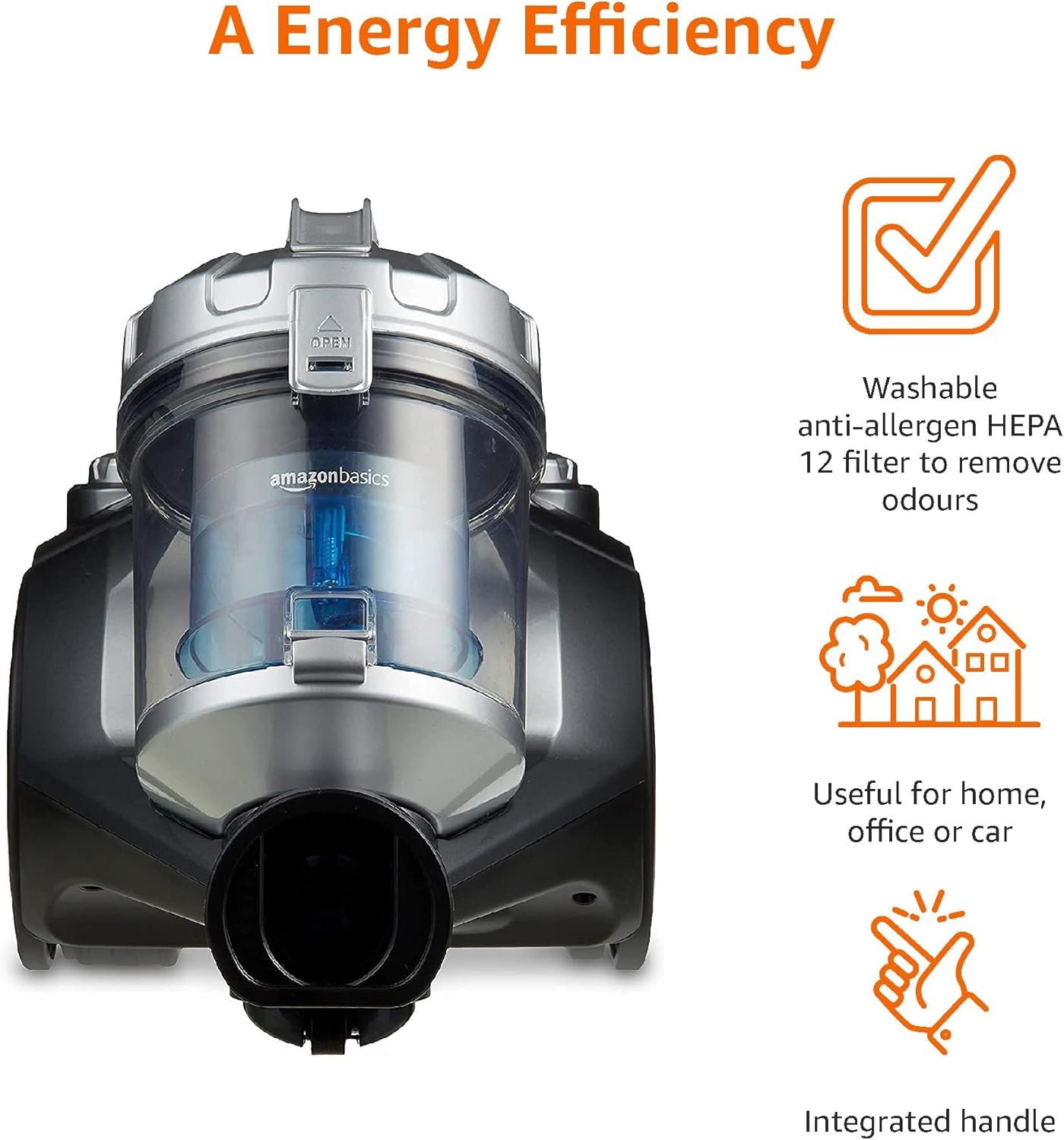 Vacuum Cleaner with HEPA filter for Hardfloor, Carpet & Car, Compact & Lightweight, 700W, Black